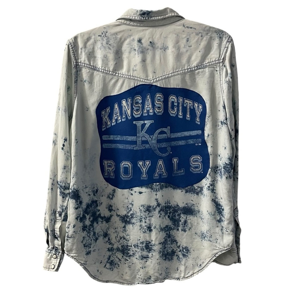 Kansas City Royals Splatter Dye Upcycled Snap Front Shirt Size M ooak